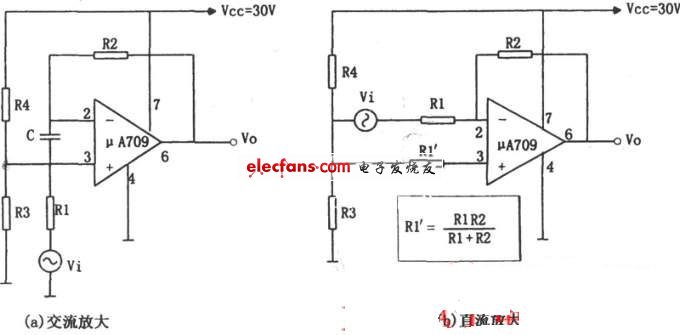 μA709单电源反相放大器电路图