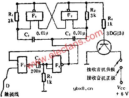 与非门组成触摸式开关电路图