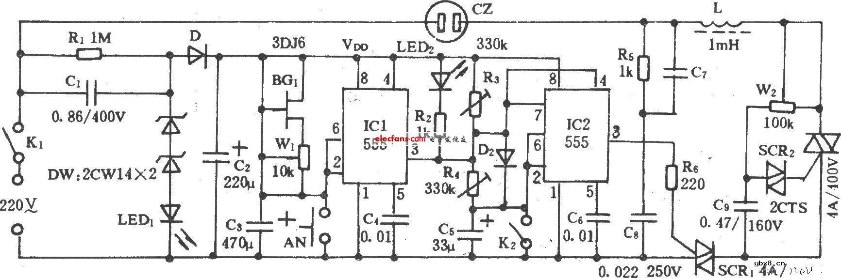 多功能电风扇定时控制电路图