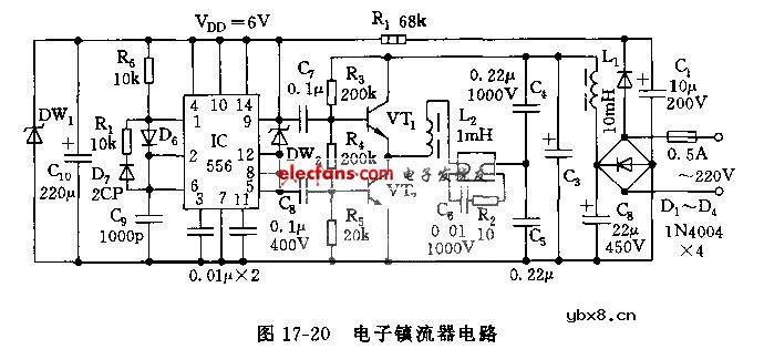 555组成的电子镇流器电路