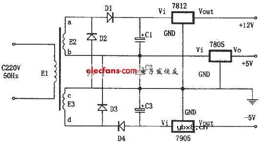 能全波整流的线性稳压电源电路