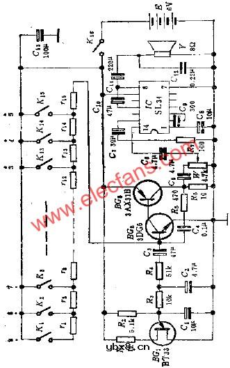 简易儿童玩具电子琴电路图
