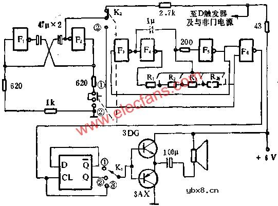 D触发器组成多音色电子琴电路图