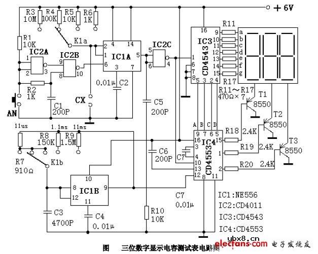 三位数字显示电容测试表电路