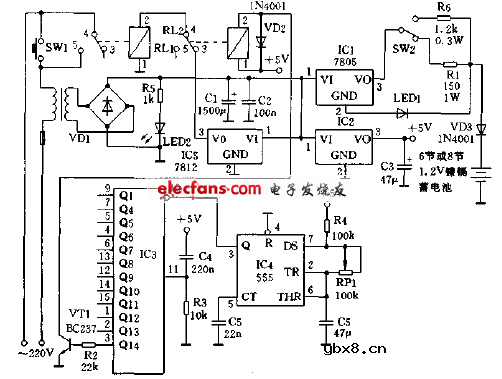 555电池自动充电器电路