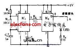 基于555定时器的逻辑探头电路图