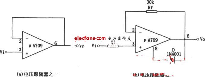 uA709构成的电压跟随器电路图