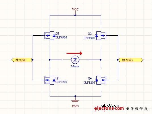 H桥式电机正反转换控制电路图