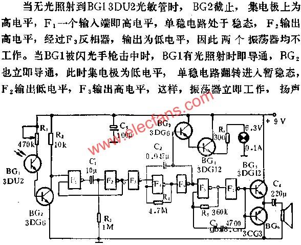 与非门组成电子打靶游戏机电路图