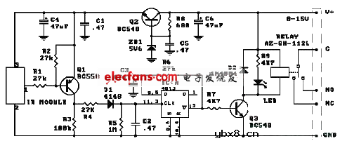 基于CD4013的红外线遥控开关电路