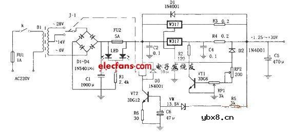基于LM317的自适应可调稳压电源电路