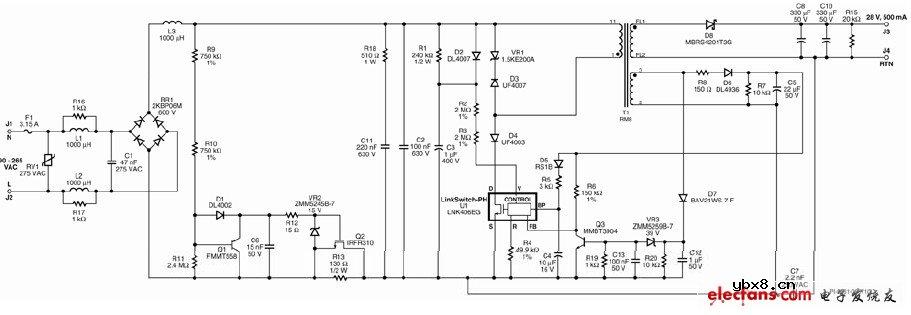 LNK406EG 高效率LED驱动电路图