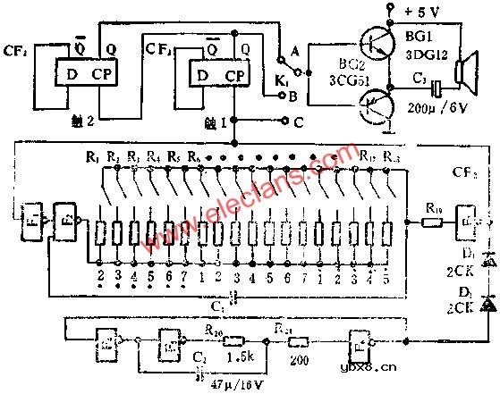 与非门、触发器组成电子琴线路图