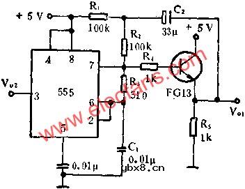 时基集成电路组成锯齿波发生器电路图