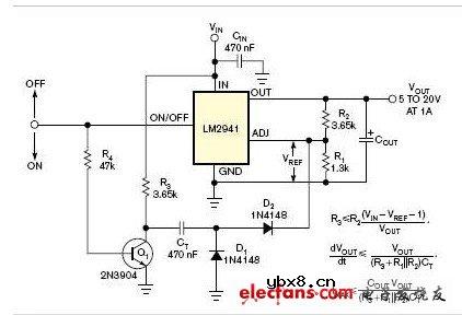 限制稳压器启动时dV/dt和电容的电路