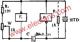 与非门组成简易门铃电路图