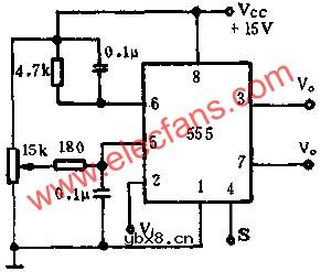 时基集成电路组成可变阈电平的施密特触发器电路图