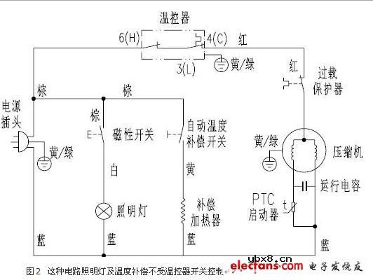 照明灯及温度补偿不受温控开关控制电路