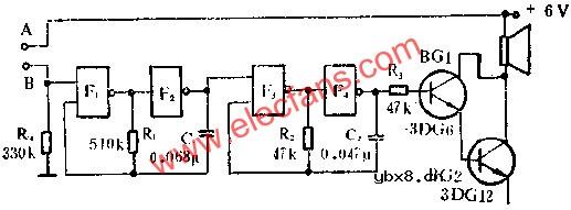 与非门组成报警器电路图