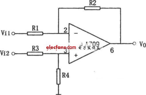 基于μA709的差动放大电路图