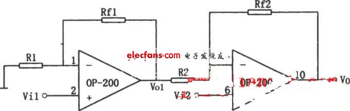 OP200构成的同相差动放大电路图
