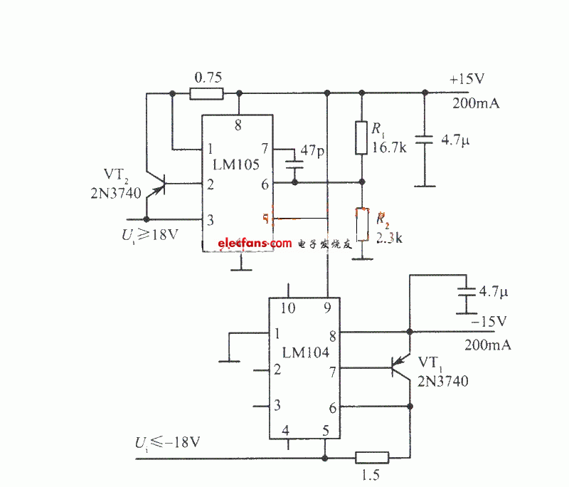 基于LM105的15V跟踪稳压电源电路