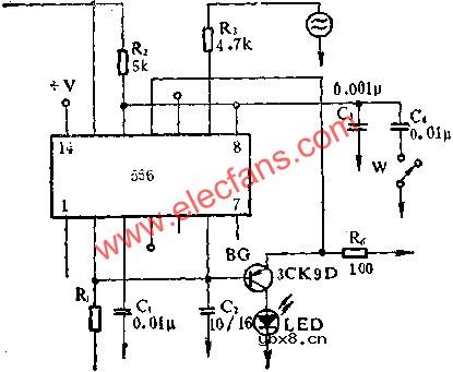 555电路组成超声波驱虫电路图