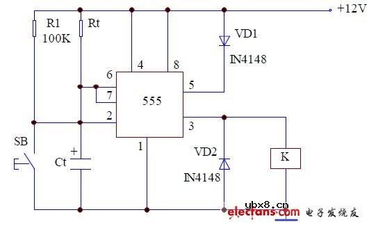 555构成的简易长延时电路