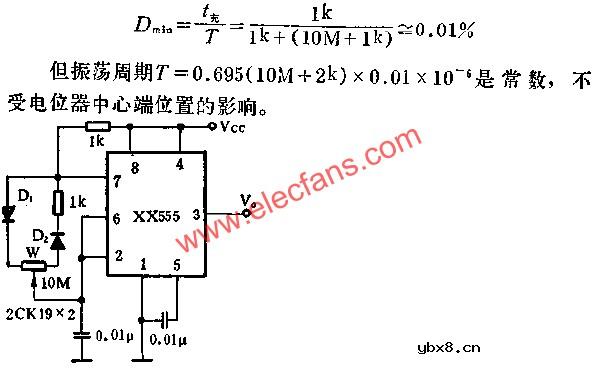 时基集成电路组成可变点空比的脉冲发生器电路图