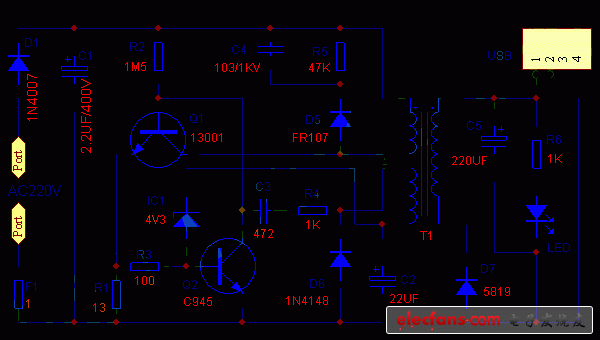 5V-USB充电器充电电路图