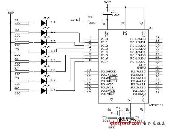 基于单片机的广告灯的左右移动电路图