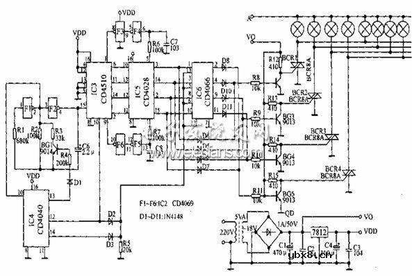 多变流水灯的控制原理图