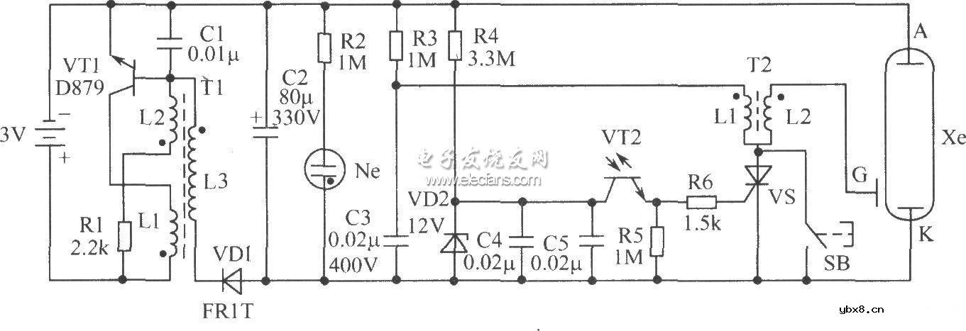 电池供电的同步闪光灯原理图