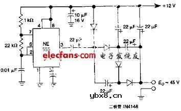 基于NE555的低功率直流四倍压电路图