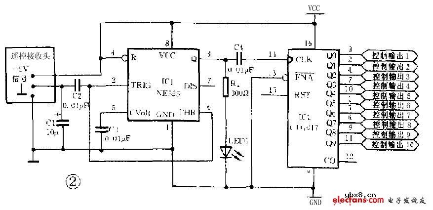 NE555+CD4017构成多路程序控制电路