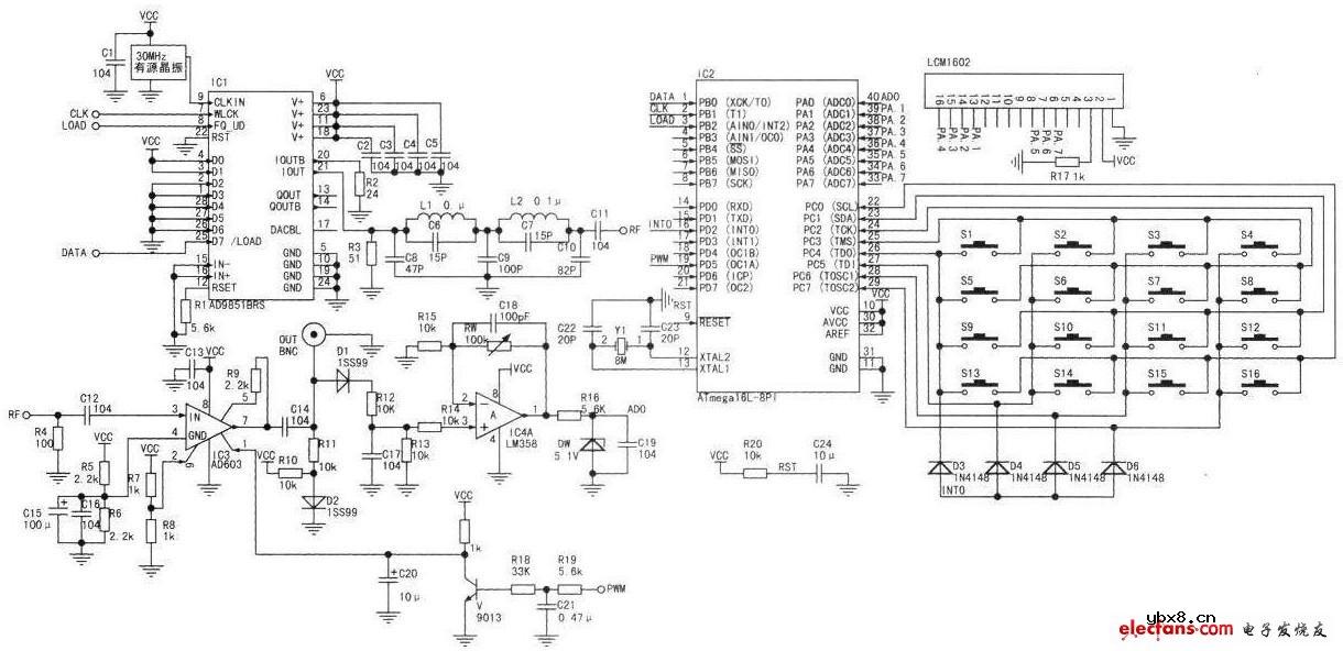 基于AVR单片机的DDS信号源电路图
