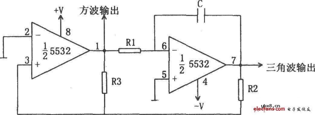 5532组成的方波/三角波振荡器电路
