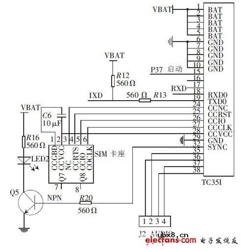 TC35I与微控制器的电路连接图