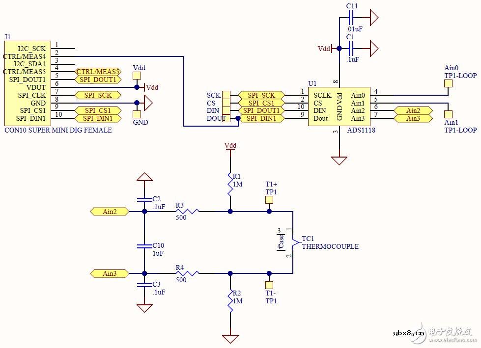 简单的热电偶测量解决方案电路图（精度小于1℃）