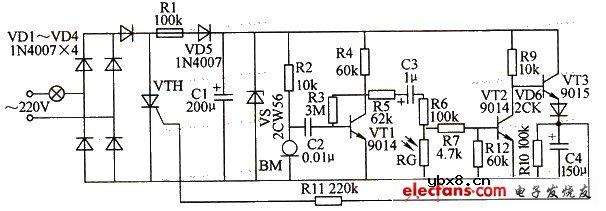 光敏电阻延时节电开关电路