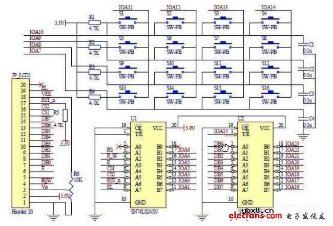 点阵型LCD和矩阵键盘电路