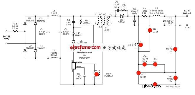运用初级侧控制减少元件数电路图