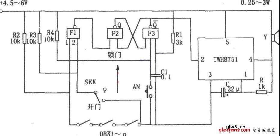 锁控防盗报警电路图