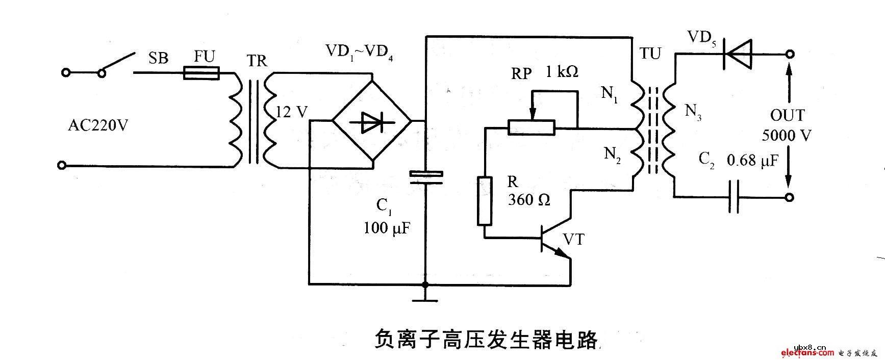 负离子高压发生器电路