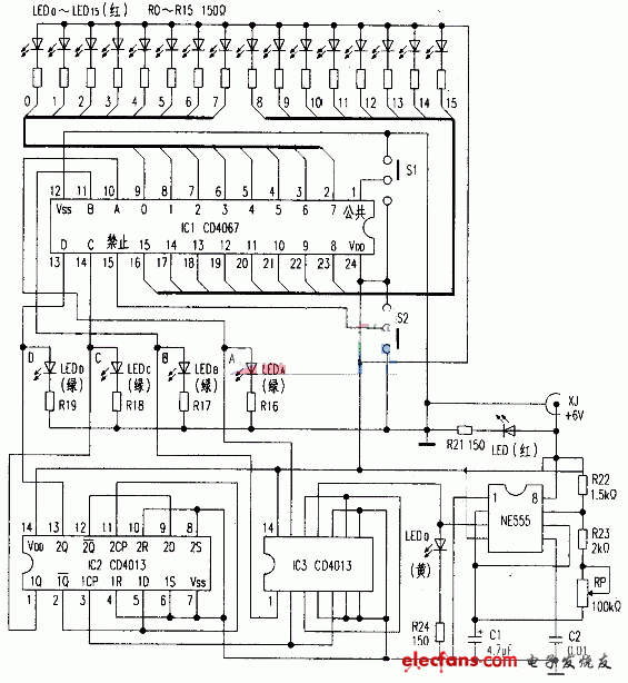 可演示CD4067功能的实验电路