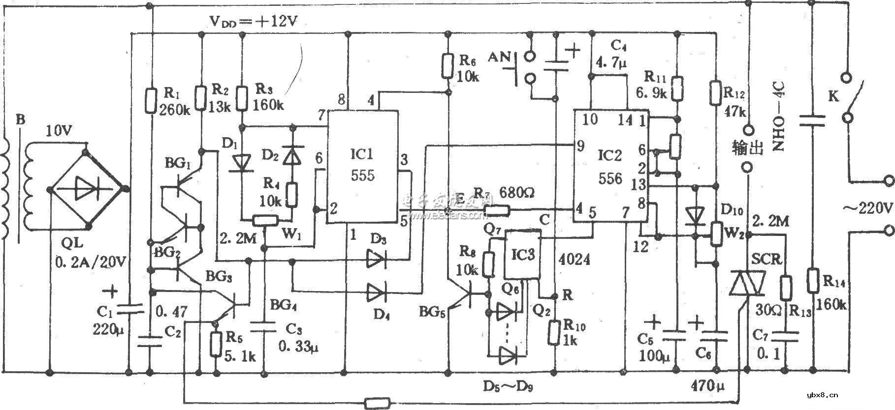 基于555的定时控制应用电路图
