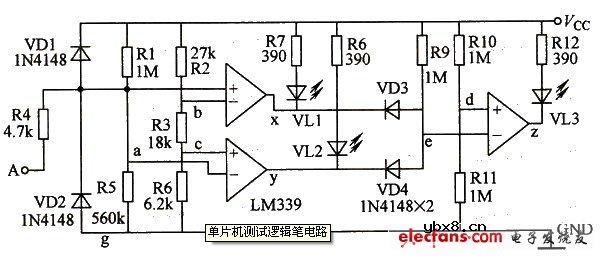 单片机测试逻辑笔电路