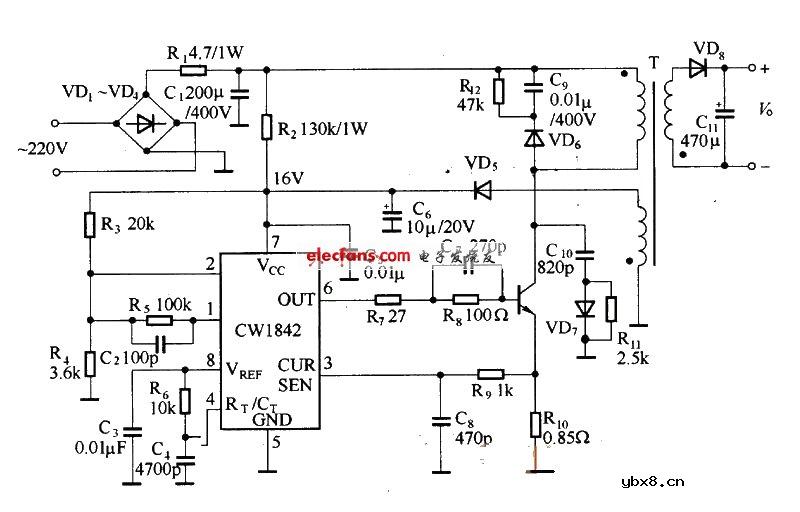 基于CW1842的开关式稳压器电路图