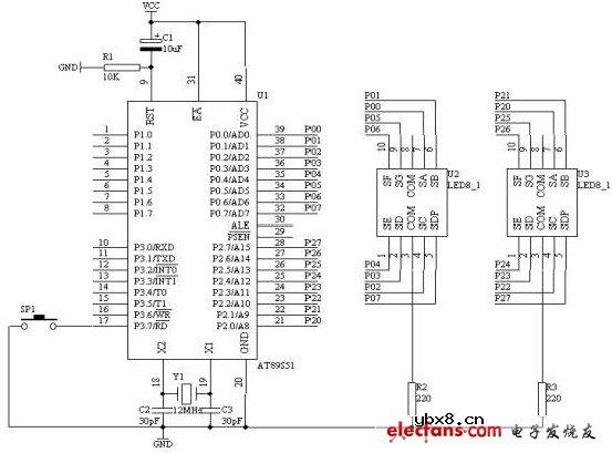 基于C51单片机的手动计数器设计电路图