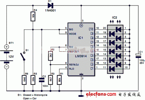 汽车/摩托车电池测试仪电路图